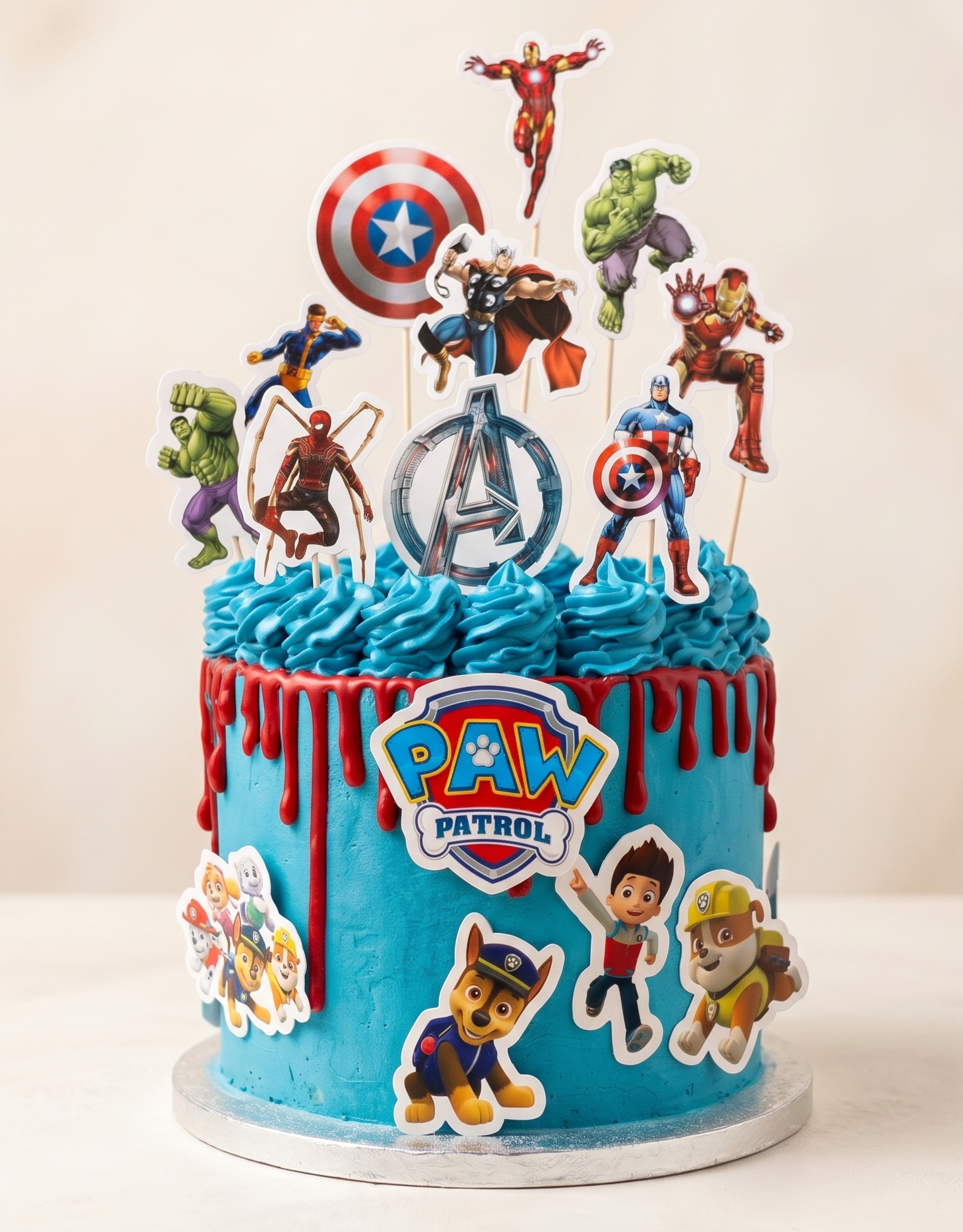 Tort dla dzieci z motywem bajkowym Avengers i Psi Patrol